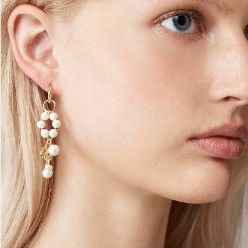 Copied - New!  J.Crew: Pearl Charm Gold Dangle Earrings For Women #215